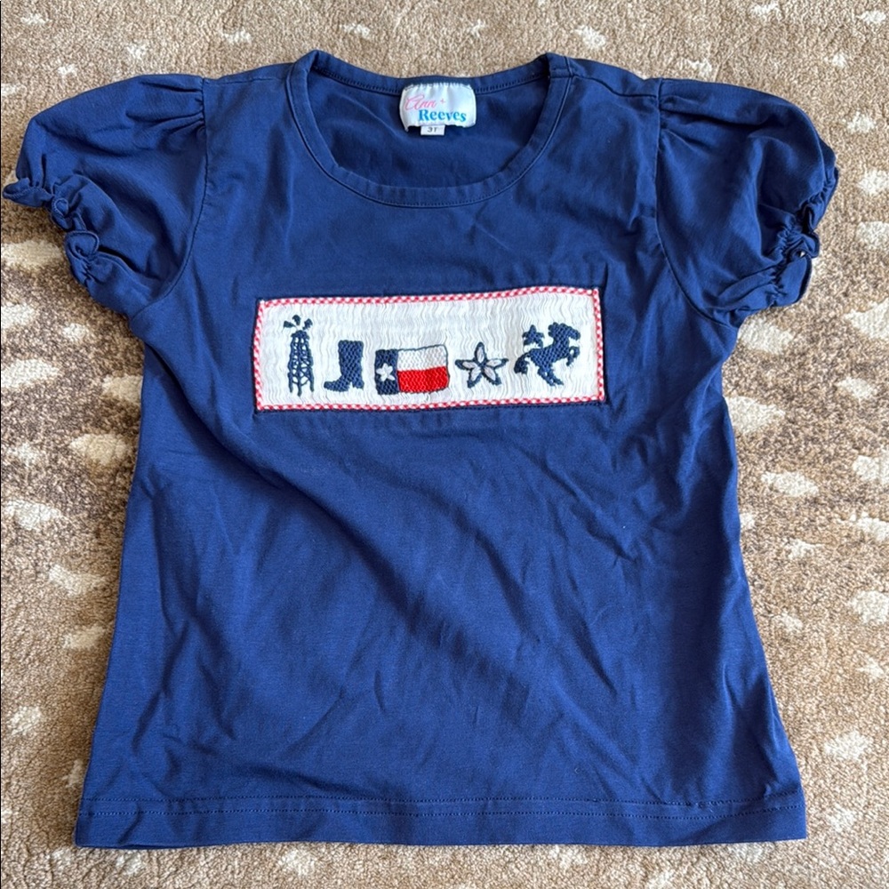 Blue Kids Short Sleeve Tee with Embroidered Western Patch